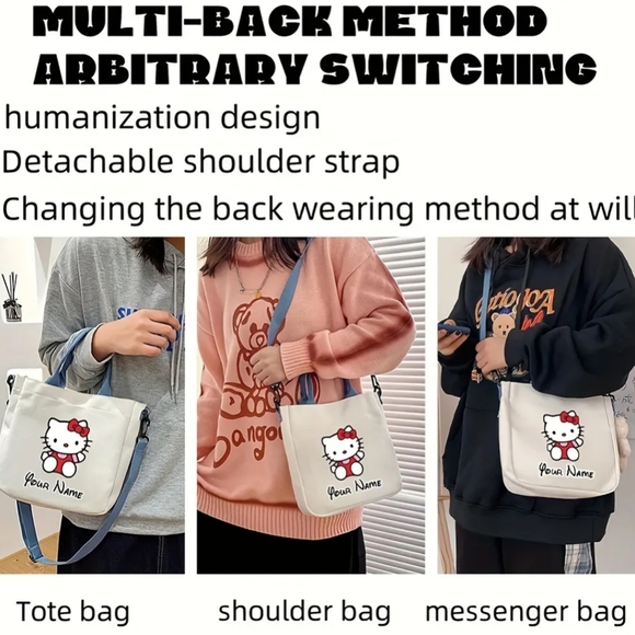 Hello Kitty Pink Tote Bag Womens‎ Shoulder Messanger Bag Sanrio Canvas Purse - Picture 3 of 6